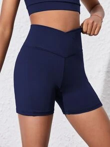SHEIN Celana Yoga Ketat Olahraga Warna Biru Dongker untuk Anak Perempuan, Dilengkapi Kantong, Elastis & Nyaman, Cocok untuk Olahraga, Latihan, Lari, dan Bersepeda - Navy Blue - View 5