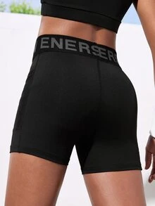 SHEIN Tween Girl Letter Waistband Elastic Soft Sports Shorts For Yoga, Cycling, Running, Black, Teens, Autumn Winter, Fall, Back To School, Gym, Training - Black - View 2