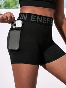 SHEIN Tween Girl Letter Waistband Elastic Soft Sports Shorts For Yoga, Cycling, Running, Black, Teens, Autumn Winter, Fall, Back To School, Gym, Training - Black - View 6