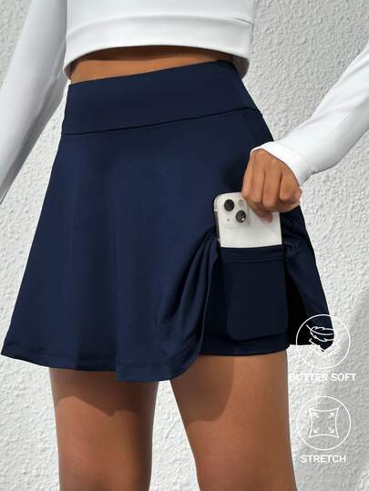 SHEIN Tween Girl Solid Active Skort With Phone Pocket, Autumn Winter, Fall, Back To School, Tennis, Yoga, Dance, Running, Gym, Breathable, Stretchy, Pleated