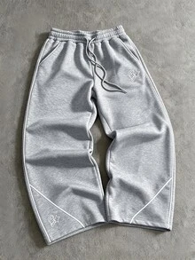 PAVTROS Men's Young Street Style, INS Multi-Functional Item: Loose Casual Embroidered Black Straight Leg Sweatpants - Light Grey - View 7