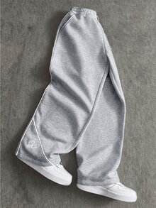 PAVTROS Men's Young Street Style, INS Multi-Functional Item: Loose Casual Embroidered Black Straight Leg Sweatpants - Light Grey - View 5
