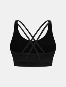 SHEIN Tween Girls Moisture Wicking Sports Bra Top, Removable Padded, Crossback Straps, Yoga, Absorbs Sweat, Autumn Winter, Fall, Back To School, Running - Black - View 2