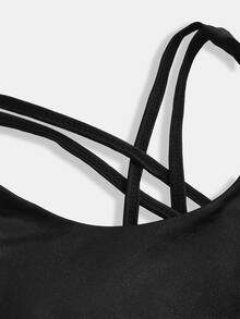SHEIN Tween Girls Moisture Wicking Sports Bra Top, Removable Padded, Crossback Straps, Yoga, Absorbs Sweat, Autumn Winter, Fall, Back To School, Running - Black - View 5