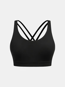 SHEIN Tween Girls Moisture Wicking Sports Bra Top, Removable Padded, Crossback Straps, Yoga, Absorbs Sweat, Autumn Winter, Fall, Back To School, Running - Black - View 3
