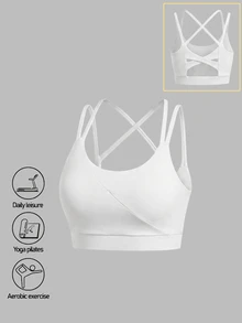 SHEIN حمالة صدر رياضي متقاطع خلفي بنت طفل - أبيض - مشاهدة 2