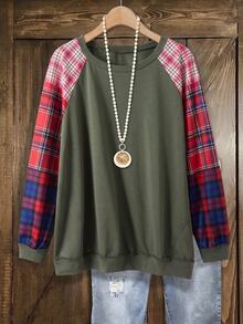 Rusticease Plus Size Women's Plaid Color Block Round Neck Long Sleeve Ribbed Cuff Pocket Pullover Hoodies Casual 1920s Formal Party Autumn Kelly Green - Multicolor - View 7
