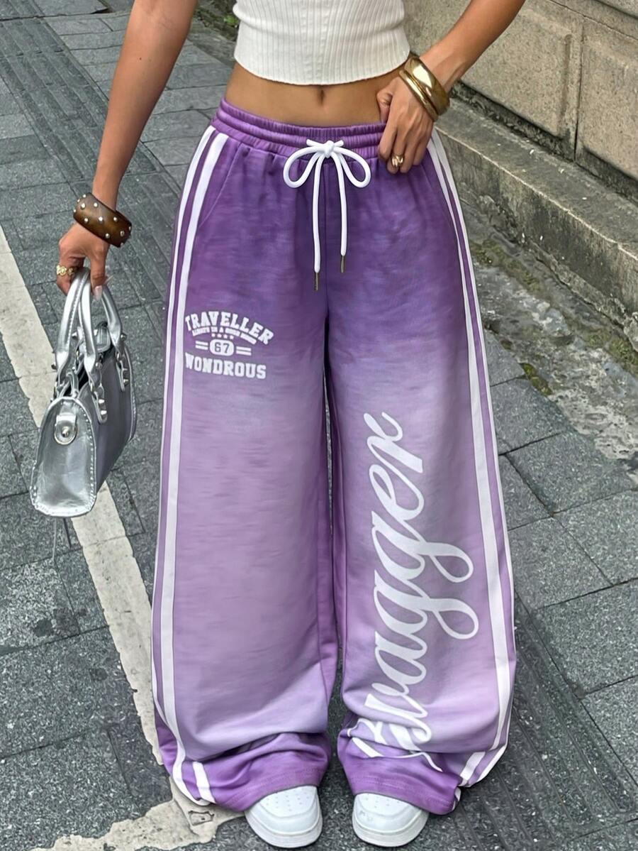 SuriyaCove 女款秋冬休閒漸層圖案慢跑褲,適合日常休閒穿著 - 彩色 - 查看 1