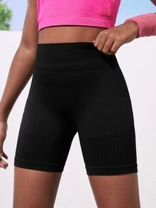 SHEIN Tween Girl Seamless Black Sports Shorts , Running, Yoga And Home Exercise, Soft, Comfortable And Stretchy, Autumn Winter, Fall, Back To School, Gym - Black - View 3