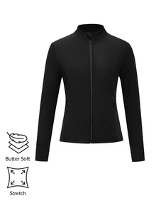 SHEIN 青少年女孩運動緊身外套 防曬衣 瑜伽 皮拉提斯 跑步 戶外活動 秋冬健身 徒步 運動風 黑色 基本款 寬鬆 - 黑色 - 查看 2