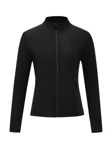 SHEIN 青少年女孩運動緊身外套 防曬衣 瑜伽 皮拉提斯 跑步 戶外活動 秋冬健身 徒步 運動風 黑色 基本款 寬鬆 - 黑色 - 查看 5