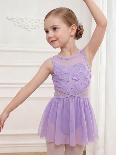 SHEIN Young Girls Clothes Ballet Tutu Skirt, Purple Lace 3D Flower, Cute, Christmas, Back To School Autumn Fall