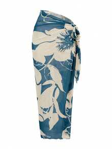 Swim Oasis 蒂爾藍夏季優雅海灘派對度假女款連身泳衣，附花卉印花罩衫裙，單肩網紗泳裝套裝 - 藍色 - 查看 5