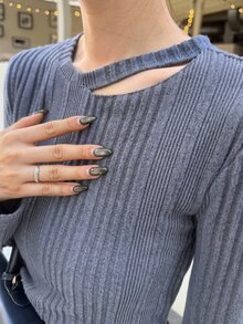 FRIFUL Women's Autumn Hollow-Out Ribbed Texture Fabric 2 Pieces Set - Grey - View 7