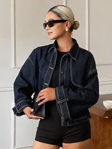 Livesso Petite Damjacka i denim med knappar och lång ärm, höstmode - Vitt - Visa 5