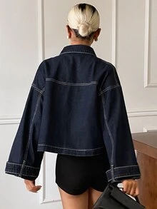 Livesso Petite Damjacka i denim med knappar och lång ärm, höstmode - Vitt - Visa 6