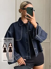 Livesso Petite Damjacka i denim med knappar och lång ärm, höstmode - Vitt - Visa 1