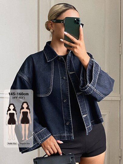 Livesso Petite Women's Fashion Button Long Sleeve Denim Jacket Fall