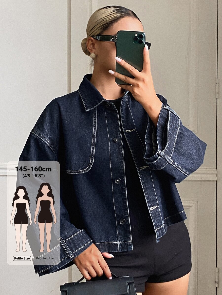 Livesso Petite Damjacka i denim med knappar och lång ärm, höstmode - Vitt - Visa 1
