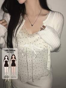 DAZY Women's Summer Casual Romantic Cute White And Black Polka Dot Print Tie Strap Tank Top Vacation Tea Party Everyday - White - View 1