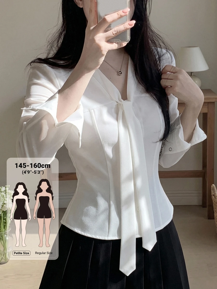 DAZY Women's Gentle Style French Button Long Sleeve Blouse For Date Vacation - White - View 1