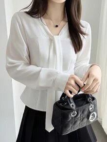 DAZY Women's Gentle Style French Button Long Sleeve Blouse For Date Vacation - White - View 3