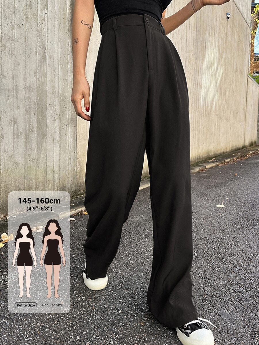 DAZY Women's Solid Color High Waist Pleated Straight Leg Casual Pants Autumn Work Office Black - Black - View 1
