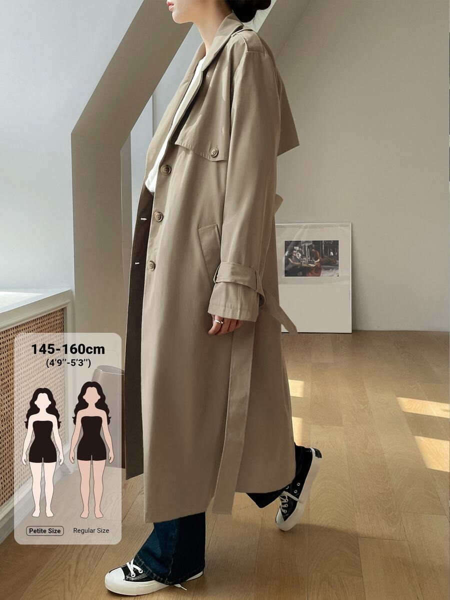 DAZY Women's Solid Color Long Sleeve Single-Breasted Long Casual Trench Coat Fall - Khaki - View 1