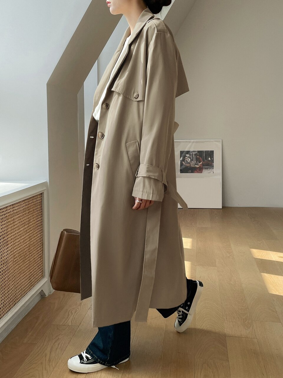 Women's Solid Color Long Sleeve Single-Breasted Long Casual Trench Coat Fall