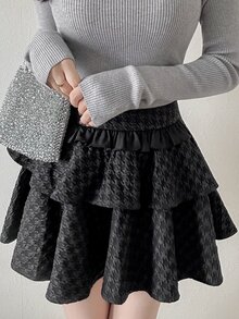 FRIFUL Women's Casual Commute Jacquard Ruffle Hem Skirt Fall - Black - View 7