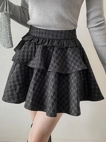 FRIFUL Women's Casual Commute Jacquard Ruffle Hem Skirt Fall - Black - View 9