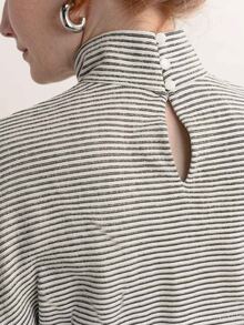 FRIFUL Women's Casual Striped Stand Collar T-Shirt, Autumn/Winter Vacation - Black and White - View 1