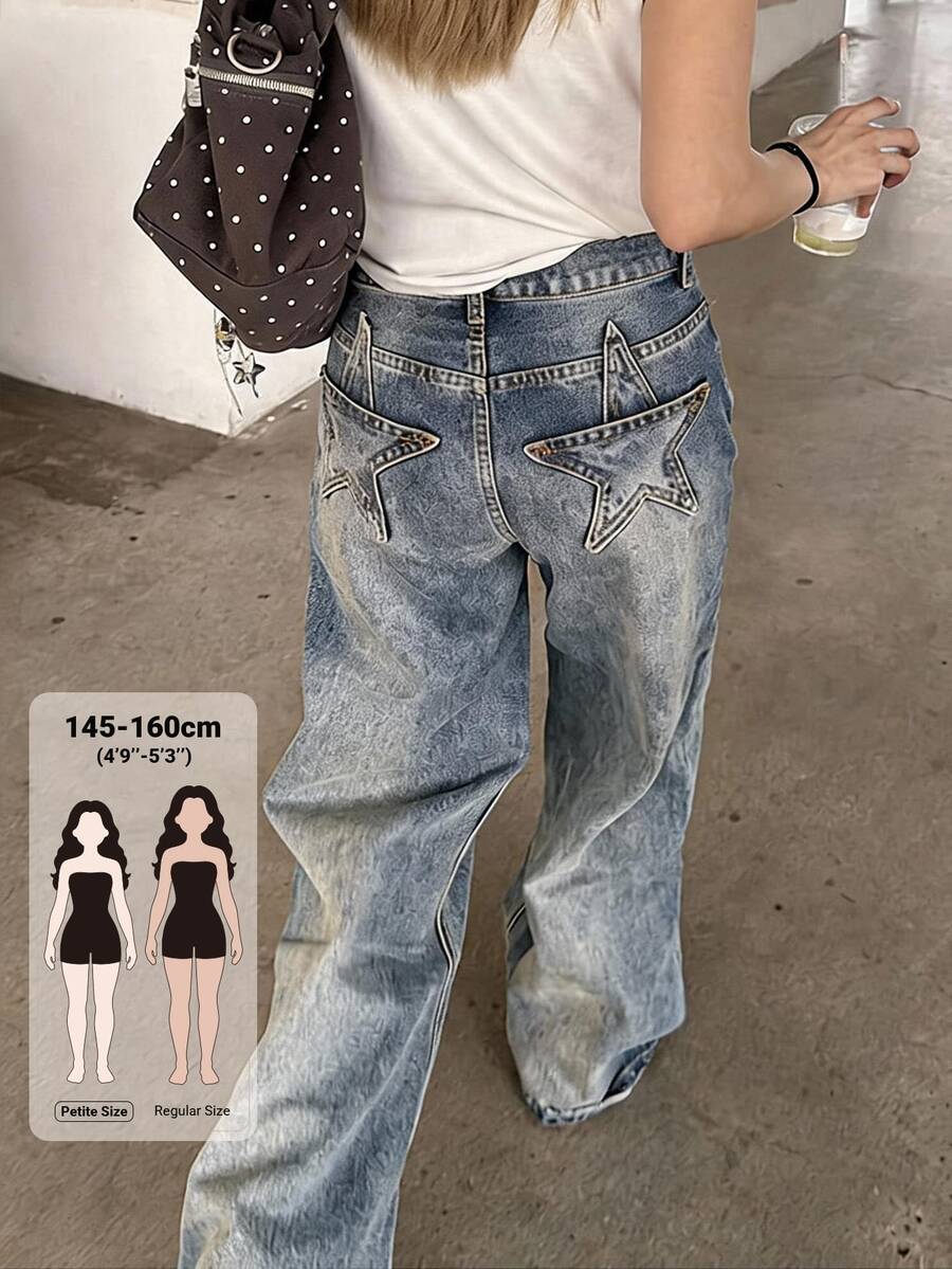 DAZY Women's Casual Y2k 2000s Washed Star Patchwork Denim Jeans Summer Everyday Night Out Light Blue - Blue - View 1