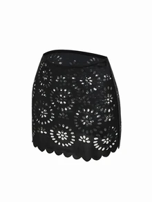 Swim Oasis Women Black Summer Casual Holiday Vacation 3 Pieces Swimwear Set, & Elegant Laser Cutout Boho Bathing Suit,Bohemian Beach Outfits Holiday Outfit - Multicolor - View 7