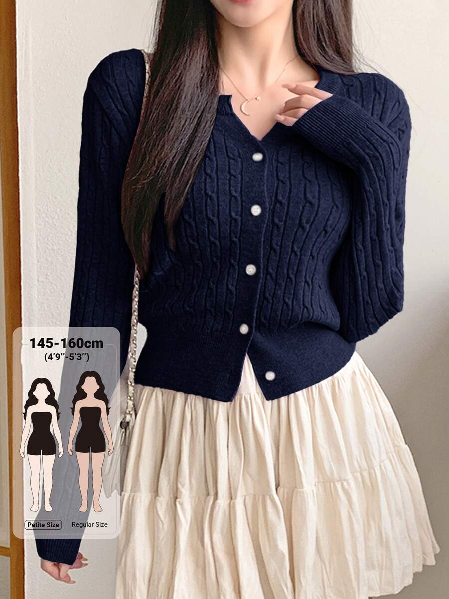 DAZY Cardigan Lengan Panjang Wanita Warna Polos Kasual Serbaguna untuk Aktivitas Sehari-hari di Musim Gugur - Navy Blue - View 1