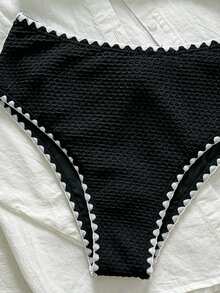 SHEIN Swim Springbreak Women Textured Fabric Summer Beach Resort Tube Top & Bikini Set - Black - View 5