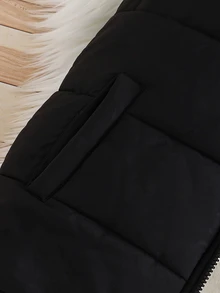 Boys Casual Hooded Letter Patch Quilted Thickened Vest, Autumn/Winter - Black - View 9