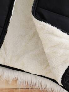 Boys Casual Hooded Letter Patch Quilted Thickened Vest, Autumn/Winter - Black - View 5