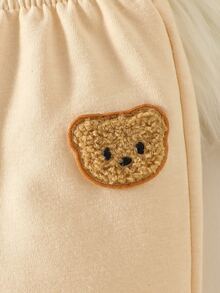 SHEIN 3pcs Newborn Baby Boys Sweatpants Joggers Cute Sports Black Tan Beige Teddy Bear Patch Cuffed Hem Daily Fall Winter Jogging Cargo Cozy Basic Item - Multicolor - View 6