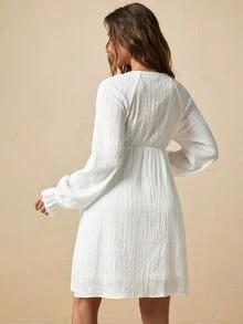 Boho Mama Maternity Solid Color Lace Patchwork Dress - White - View 3