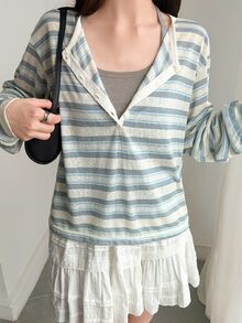 DAZY Women's Striped Colorblock Casual Versatile Daily Wear T-Shirt Fall - Multicolor - View 3