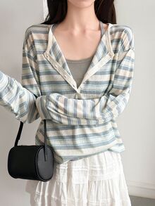 DAZY Women's Striped Colorblock Casual Versatile Daily Wear T-Shirt Fall - Multicolor - View 4