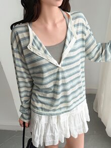 DAZY Women's Striped Colorblock Casual Versatile Daily Wear T-Shirt Fall - Multicolor - View 5