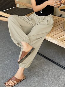 Livesso Petite 女款純色燈籠褲，適合度假與休閒穿著，秋季款 - 米色 - 查看 4