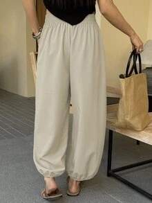 Livesso Petite 女款純色燈籠褲，適合度假與休閒穿著，秋季款 - 米色 - 查看 2