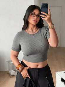 Sweetra Women's Plus Size Short Slim Fit Sports T-Shirt - Multicolor - View 7