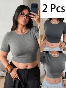 Sweetra Women's Plus Size Short Slim Fit Sports T-Shirt - Multicolor - View 1