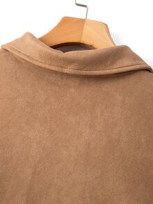 SHEIN LUNE CURVE Plus Size Women's Minimalist Elegant Smart Casual Suede Jacket, Basic Lapel + Shoulder Patch Decor + Hidden Button Elements, Formal Camel Autumn Fall - Brown - View 3