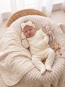 1pc Newborn Cute Ruffled Collar Anti-Kick Quilt, Comfortable Home Wear Coming Home Lounge, Anti-Cold White Autumn Funny Cute - Pink - View 1