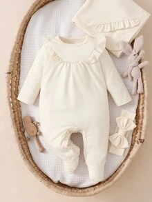 1pc Newborn Cute Ruffled Collar Anti-Kick Quilt, Comfortable Home Wear Coming Home Lounge, Anti-Cold White Autumn Funny Cute - Pink - View 5